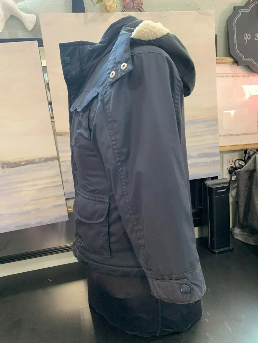 Gymboree coat with separate fleece liner and detachable hood sz S 5-6 navy